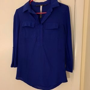 Kensie-Royal Blue Blouse with Roll Tab Sleeves- XS